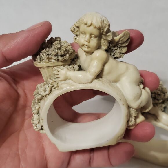 Vintage Angel Cherub Napkin Rings Set 80s 90s Angels Towel Ring Floral Cupid - Picture 4 of 9